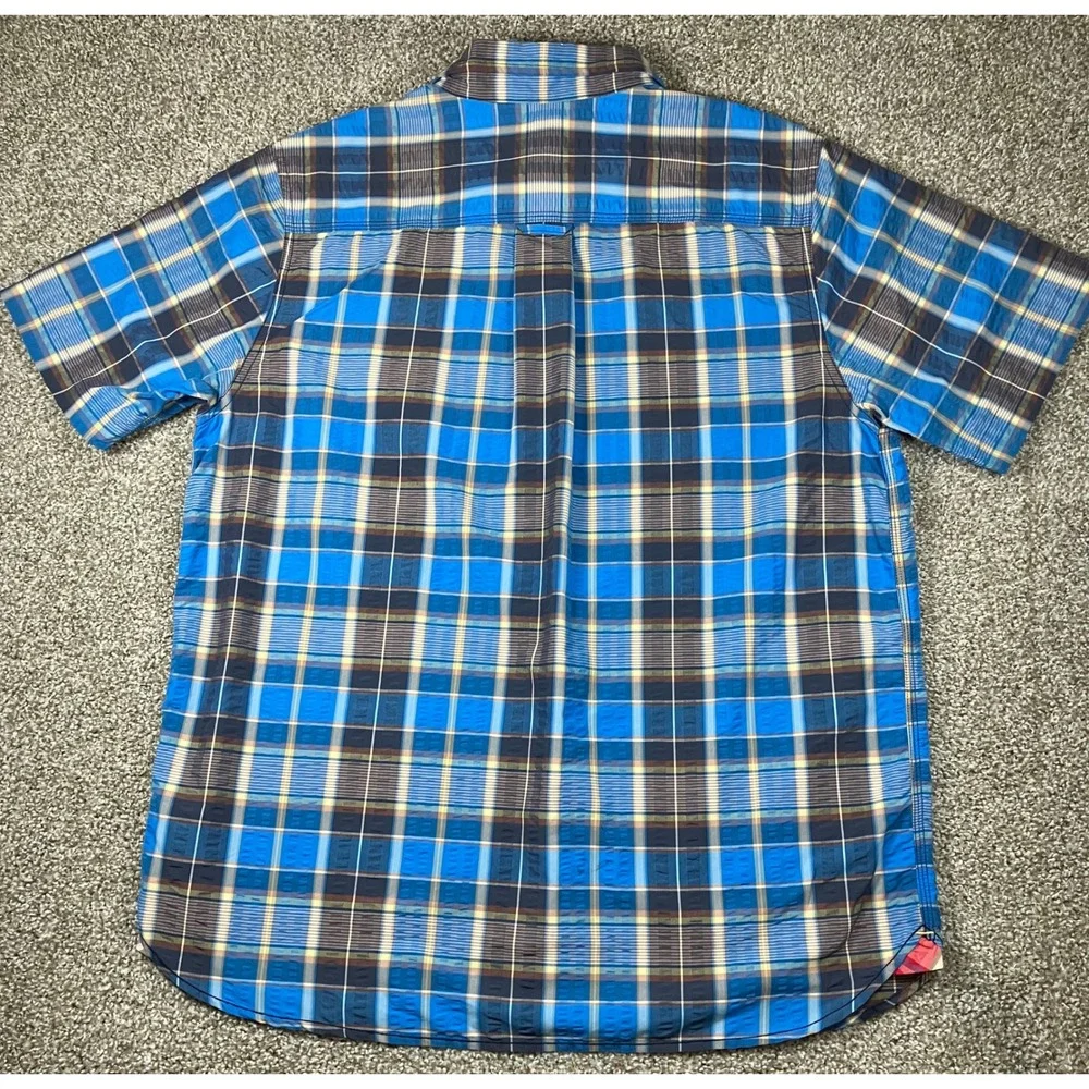 The North Face Mens XL Blue Plaid Short Sleeve Button Up Shirt CXD2 TCV4/TMV4